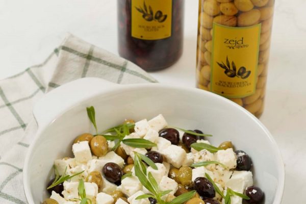 Baked feta cheese with olives
