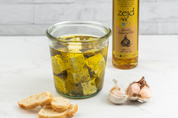 Marinated Feta with Garlic Infused Olive Oil