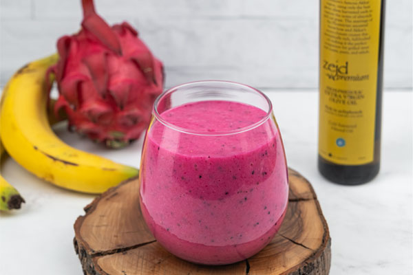 Mango Dragon Fruit Smoothie with Zejd extra virgin olive oil