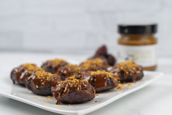 Pistachio Kunafah Stuffed Dates with Chocolate Drizzle